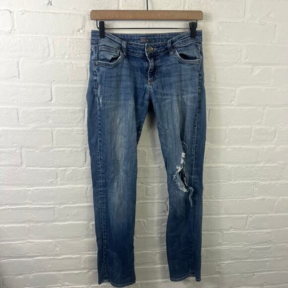 Kut from the Kloth Women's Distressed Denim Jeans Straight Leg Blue Size 2 - Picture 1 of 3